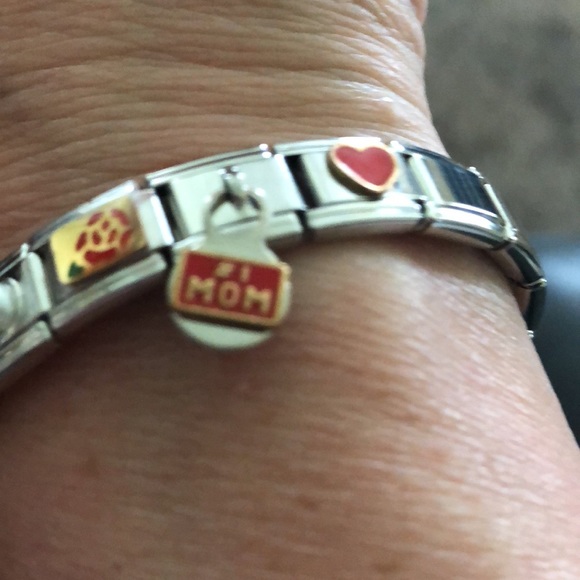 Italian Charm Bracelet with MOM BREAST CANCER 6 Charms Starter Bracelet 18 Link - Picture 2 of 3